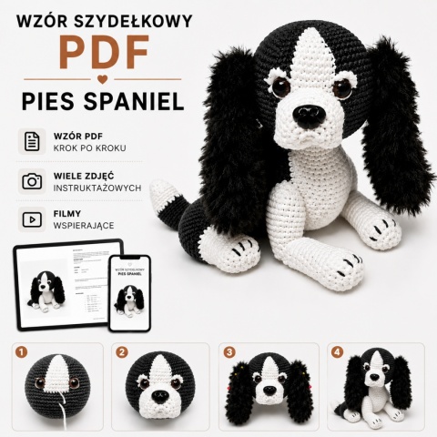 Leżący pies spaniel - szydełkowy wzór PDF +filmy