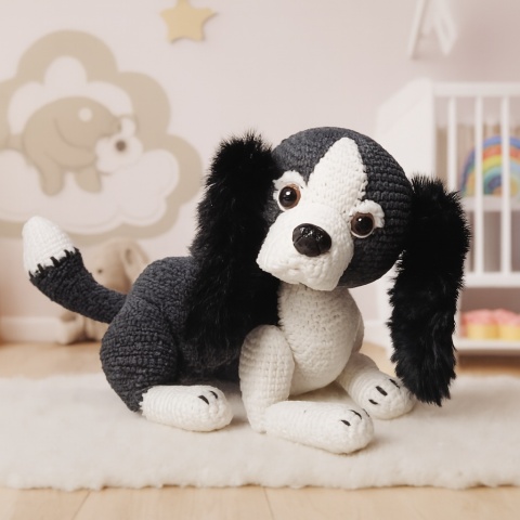 Leżący pies spaniel - szydełkowy wzór PDF +filmy